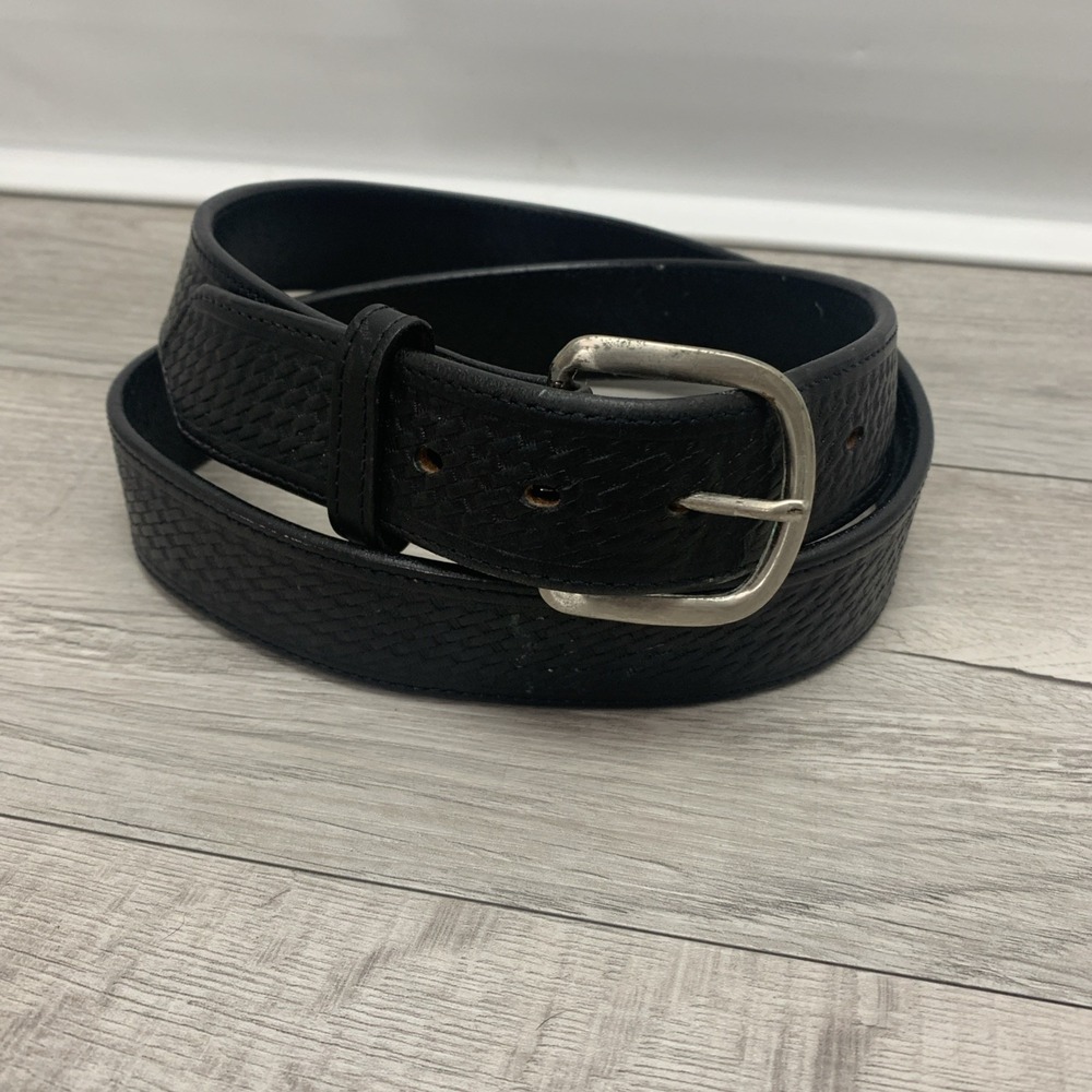 Gingerich Leather Belt 46 Basketweave Black Heavy Duty 1.5" Western USA 2674